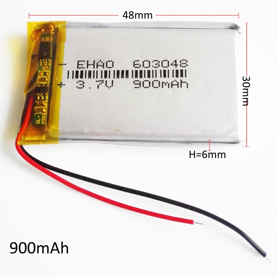 603048   Akumulator litowo-polimerowy LiPo 3,7 V 900 mAh do Mp3 GPS Bluetooth E-book Power Bank Tablet PC Camera Mobile