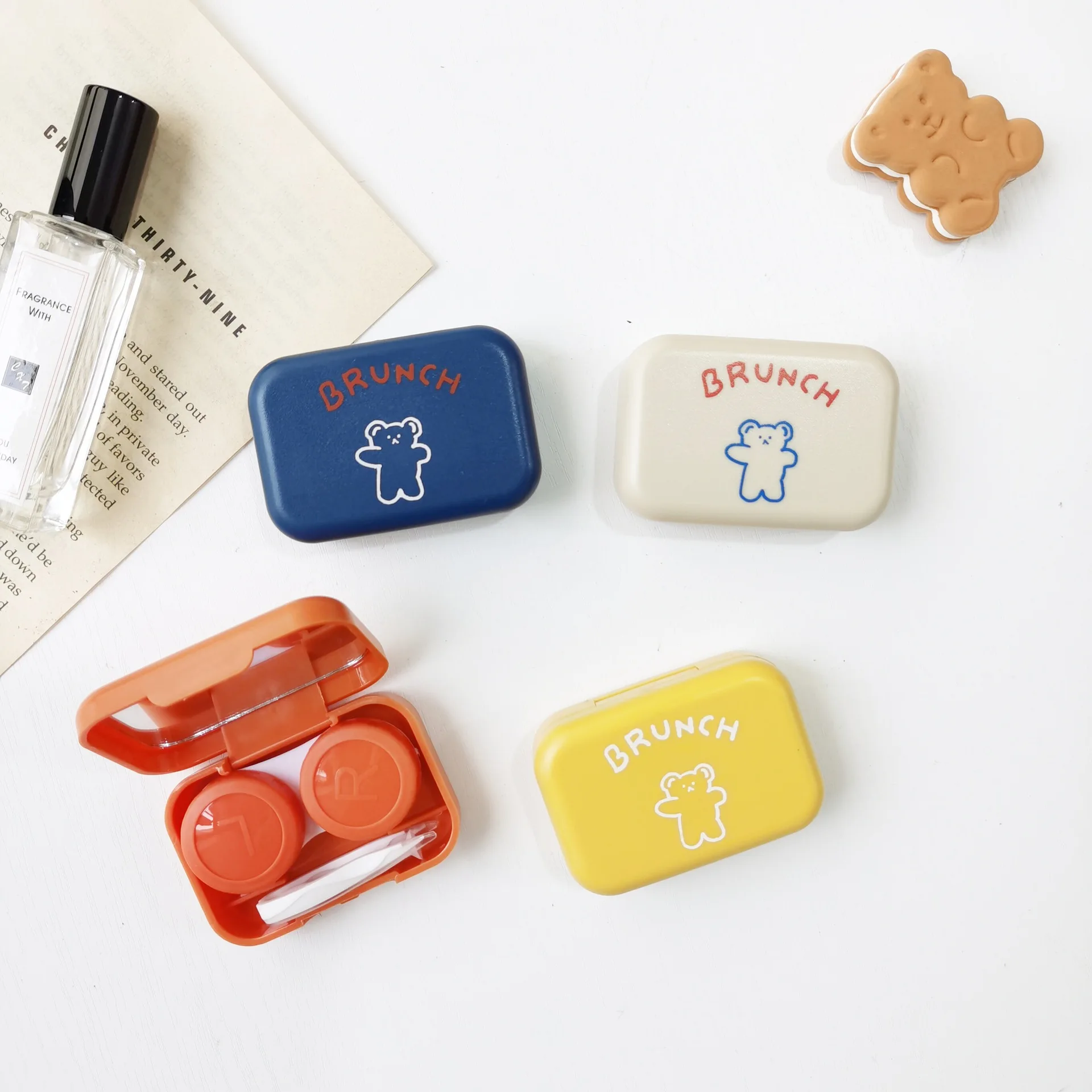 

Contact Lens Tweezers Box Travel Contact Lens Box Simple Cute Bear Pupil Box Portable Care Box Multi Color Optional Glasses Box