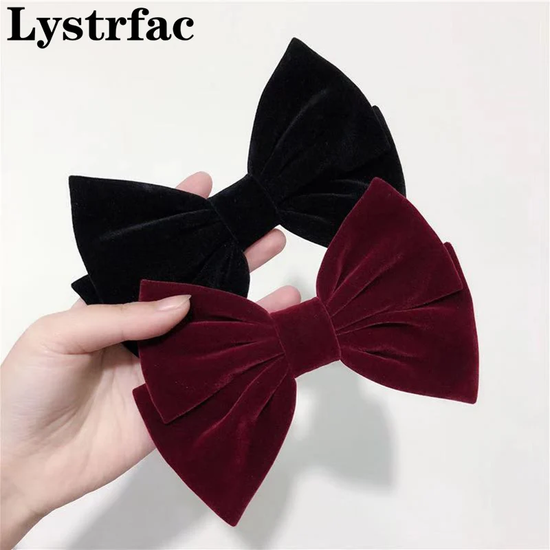 Lystrfac Velvet Big Bow Hairpin Female Back Head Duckbill Hairclip Women Headdress Vintage Headwear Hair Accessories