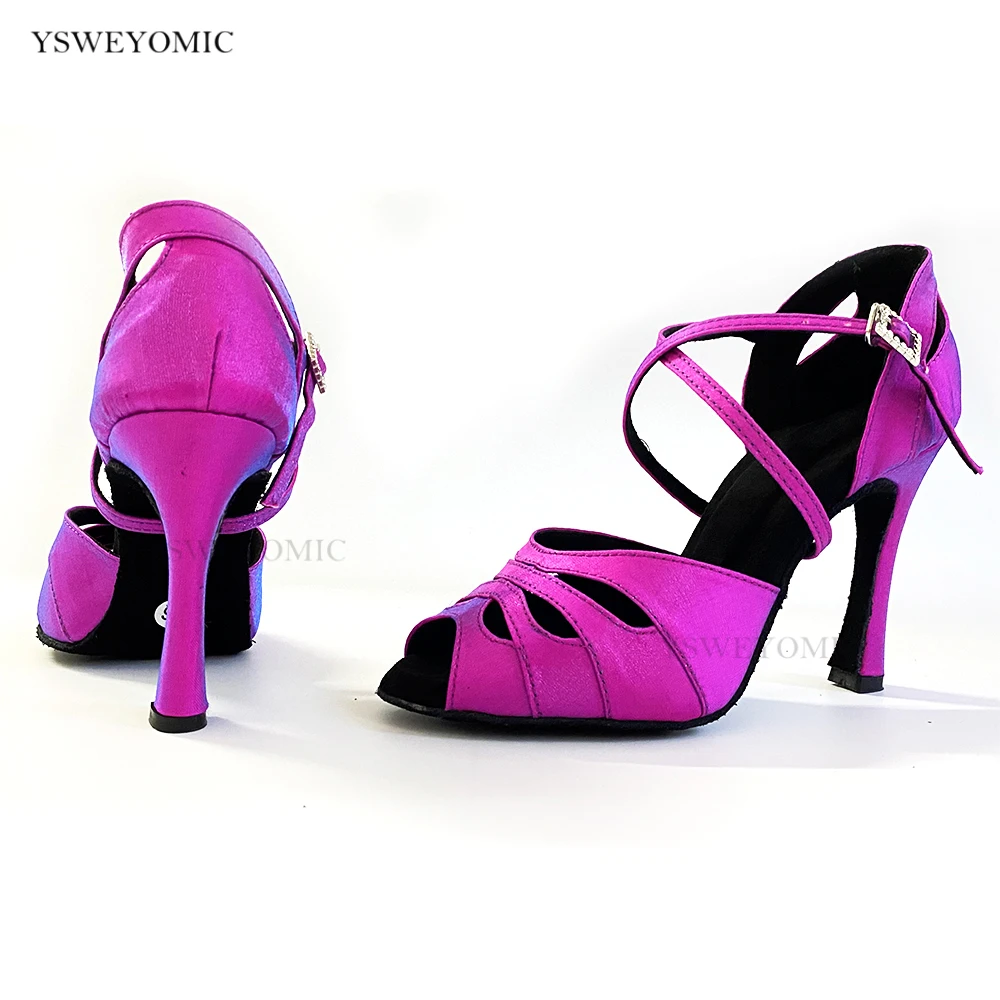 YSWEYOMIC Salsa Latin Dance Shoes Small Open Toe Purple Cationic Chameleon Flash Satin Women Salsa Bachata Party Dance Shoes