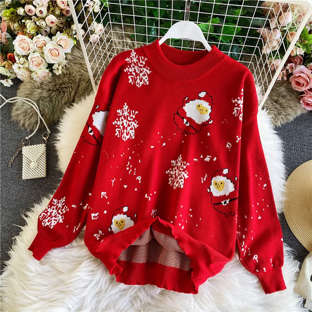 Christmas Knit Sweater Women Pullover Navidad Couple New Year Women Sweater Autumn Winter Patchwork Sweater