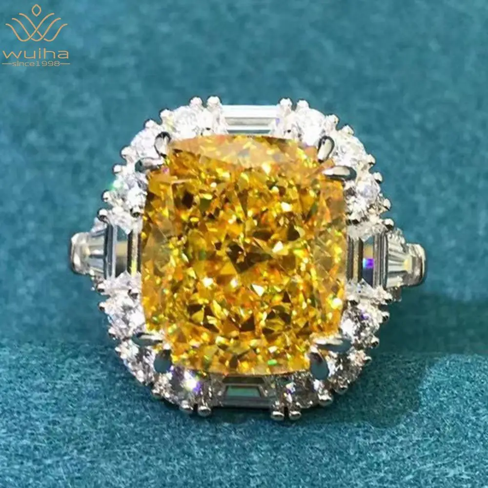 

WUIHA 100% 925 Sterling Silver 3EX Cushion Cut 8CT VVS Yellow Created Moissanite Wedding Engagement Customized Ring Fine Jewelry