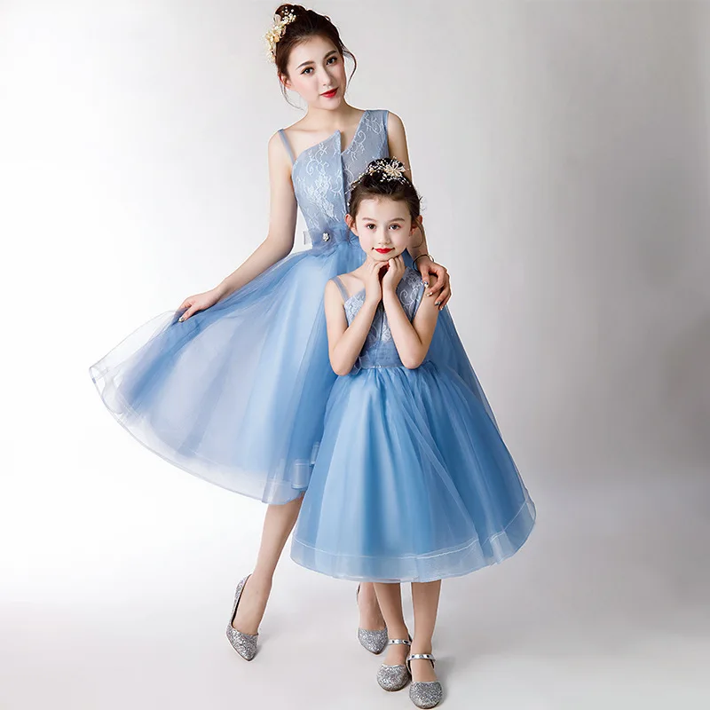 

Beauty-Emily Sleeveless Flower Girl Dresses Middle Lace Party Dress Tulle Prom Gowns Zipper Back Mother Daughter Pageant Dress