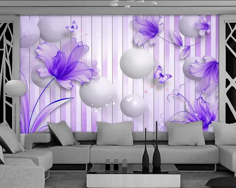 

2020 Custom home improvement purple Flowers wallpaper 3d Living room bedroom mural 3D fashion 3D background wall