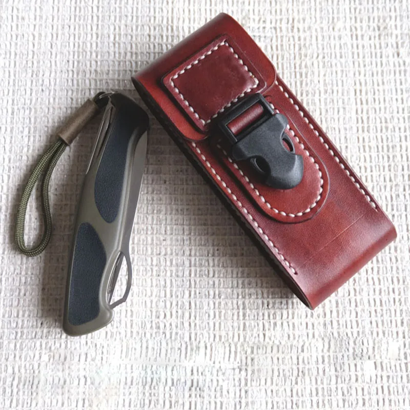 

Handmade Leather Belt Pouch Vegetable Tanned Leather Protective Case for 130mm Swiss Army Knife