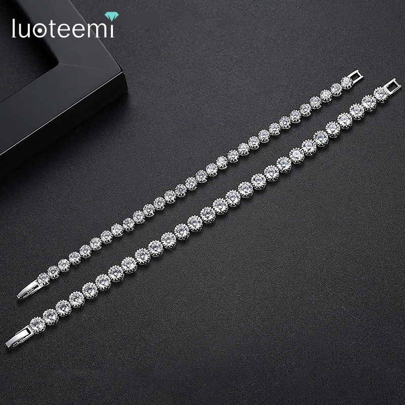 LUOTEEMI 4MM 5MM Trendy Cubic Zirconia Bracelets Round New Design Tennis CZ Bangles for Women Girl Wedding Engagement Decoration