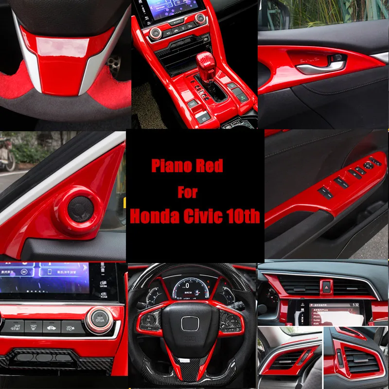 Per Honda Civic Sedan 10th Gen LHD 2016-2019 accessori per modanature interne Piano Red ABS Decroation Cover trim