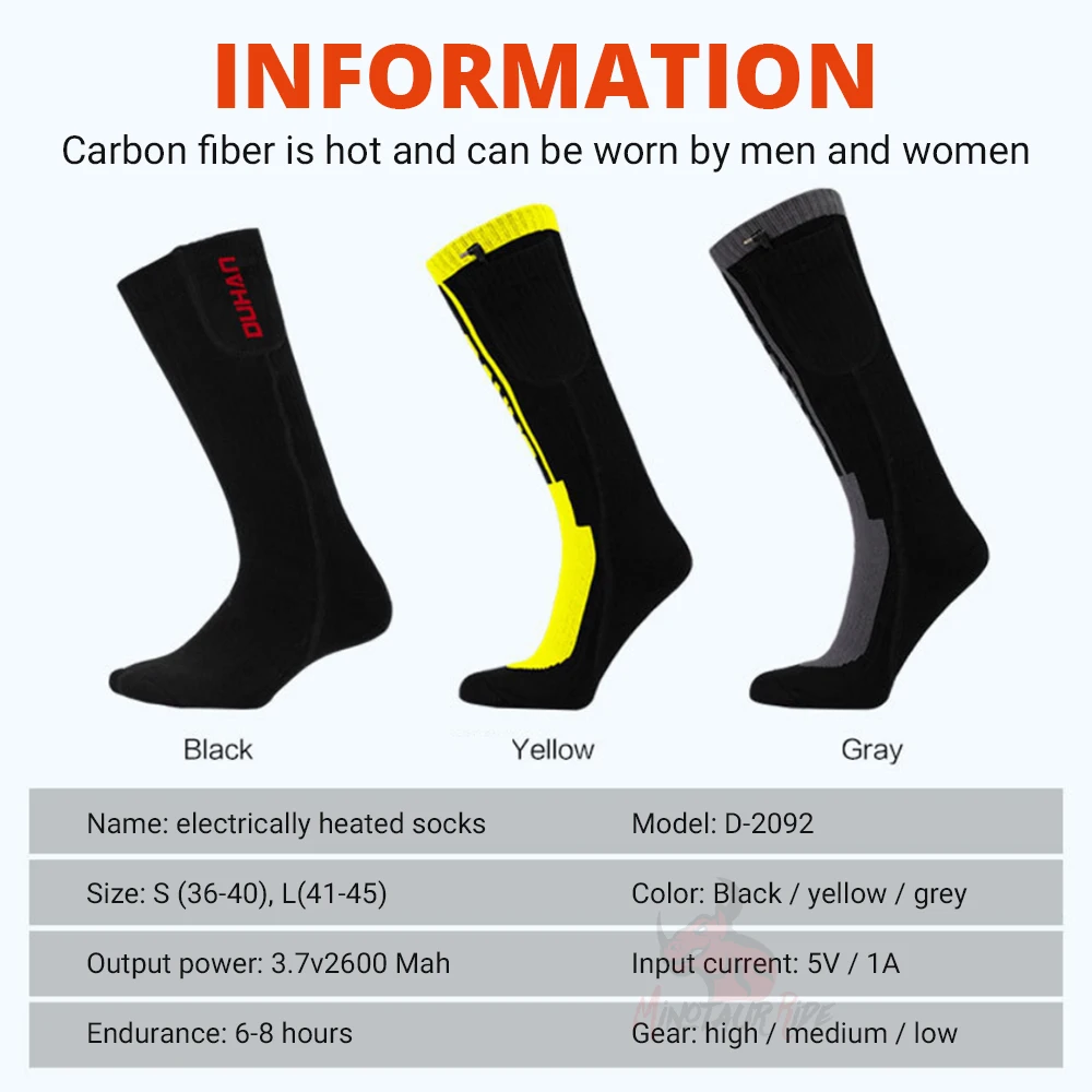 DUHAN Winter Heated Electric Heating Socks Skiing Socks Infrared Motorcycle Boots Heating Socks Cold Protection 3 Temperatures