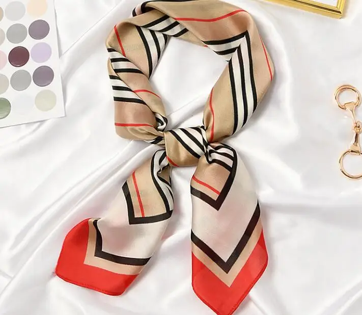 Yishine 70x70CM 3Colors New Women Multifunction Polyester Silk Scarf Elegant Stripes Printed Casual Satin Small Square Wraps