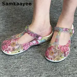 Size 35-40 Women Sandals Summer Female Slippers Mules Clogs Platform Beach Shoes Flowers Print Soft Bottom Breathable Zapatos 39