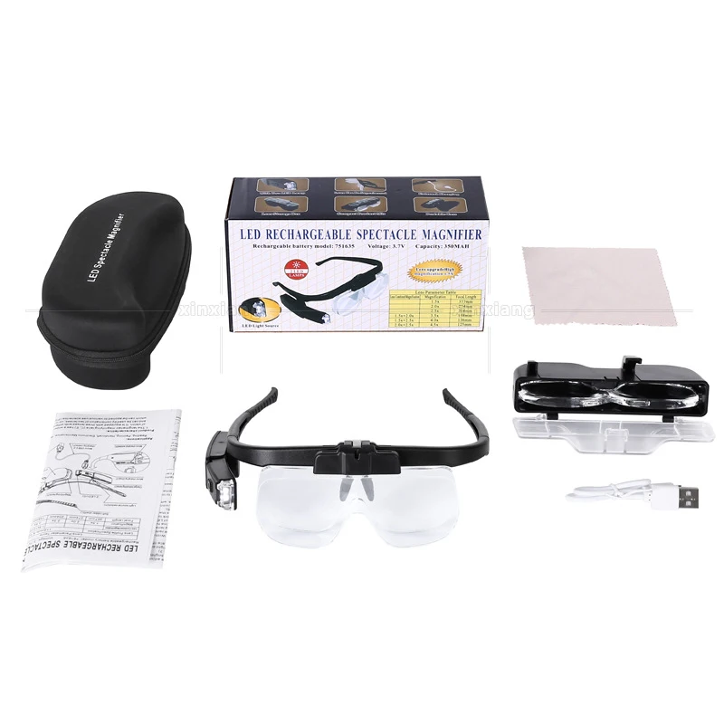 Head-mounted Rechargeable Magnifier 1.5X 2.0X 2.5X LED Illuminated Magnifying Glass for Reading Jewelers Repair