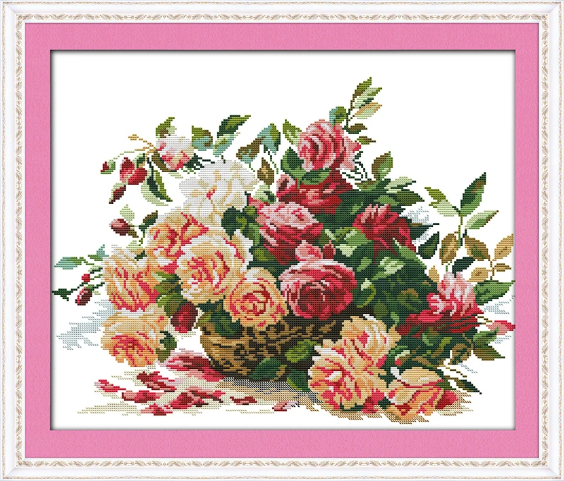 UN cesto di rose punto croce kit fiore 18ct 14ct 11ct conteggio stampato tela di cucitura del ricamo FAI DA TE cucito A mano