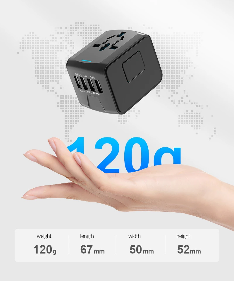 Adaptador de viagem universal internacional adaptador de energia tudo-em-um com 4 usb carregador de parede em todo o mundo para reino unido/ue/eua/au adaptador usb