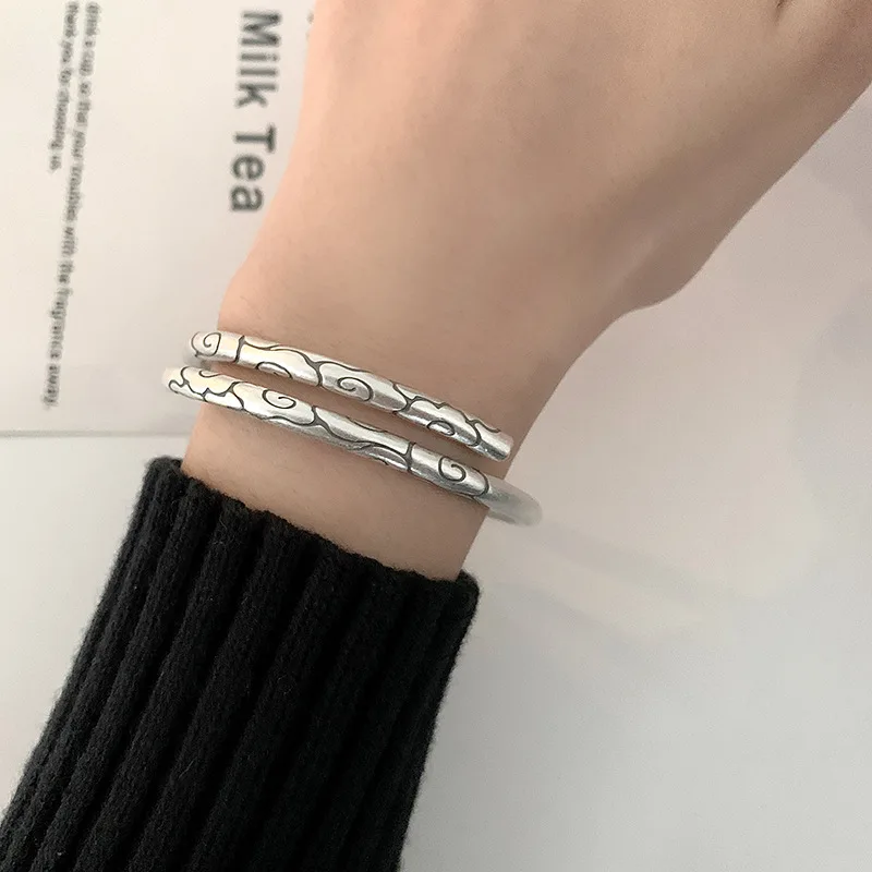 QMCOCO Silver Color New Arrival Hip-Hop Punk Geometric Bracelet  Irregular Stripe Creative Vintage Do Old  Adjustable Bracelet