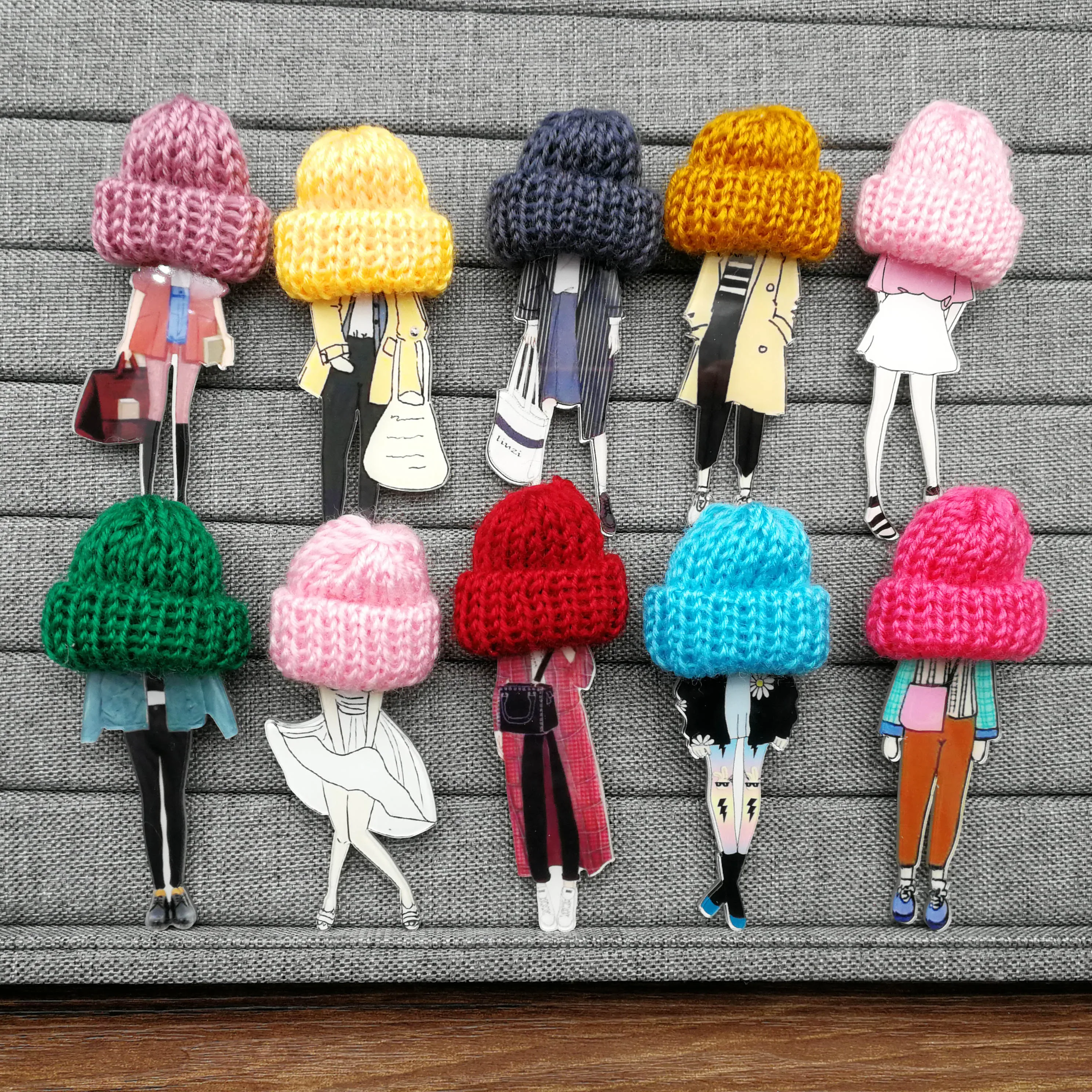 12pcs Fashion Brooch Pins for Woman Brooches Girls Cartoon Models Acrylic Brooches Kawaii Pompom Clothing Jewelry Accessories