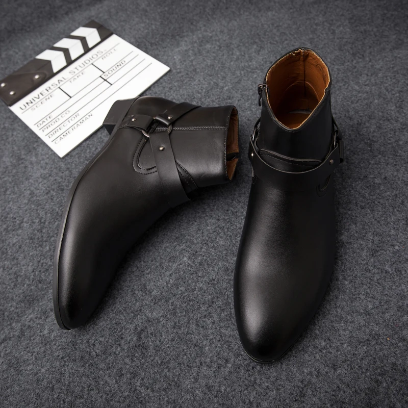 2020 New Ankle Boots Chelsea Boots PU Leather Men Boots Breathable Autumn Winter Fashion Pointed Toe Heels Dress Shoes Big Size