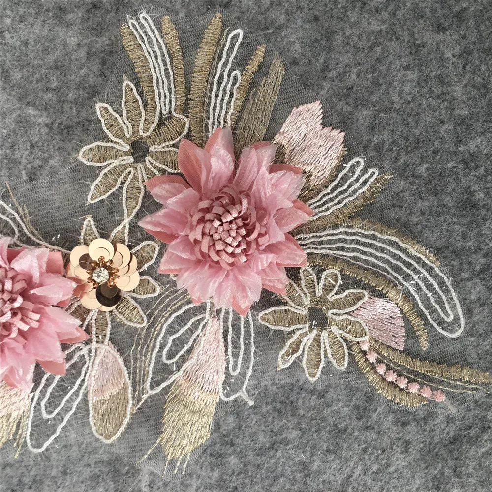 3D Flower Embroidery Lace fabric Venise Sequins Applique Lace Collar DIY Trim Lace and ornaments for sewing Dress Accessories