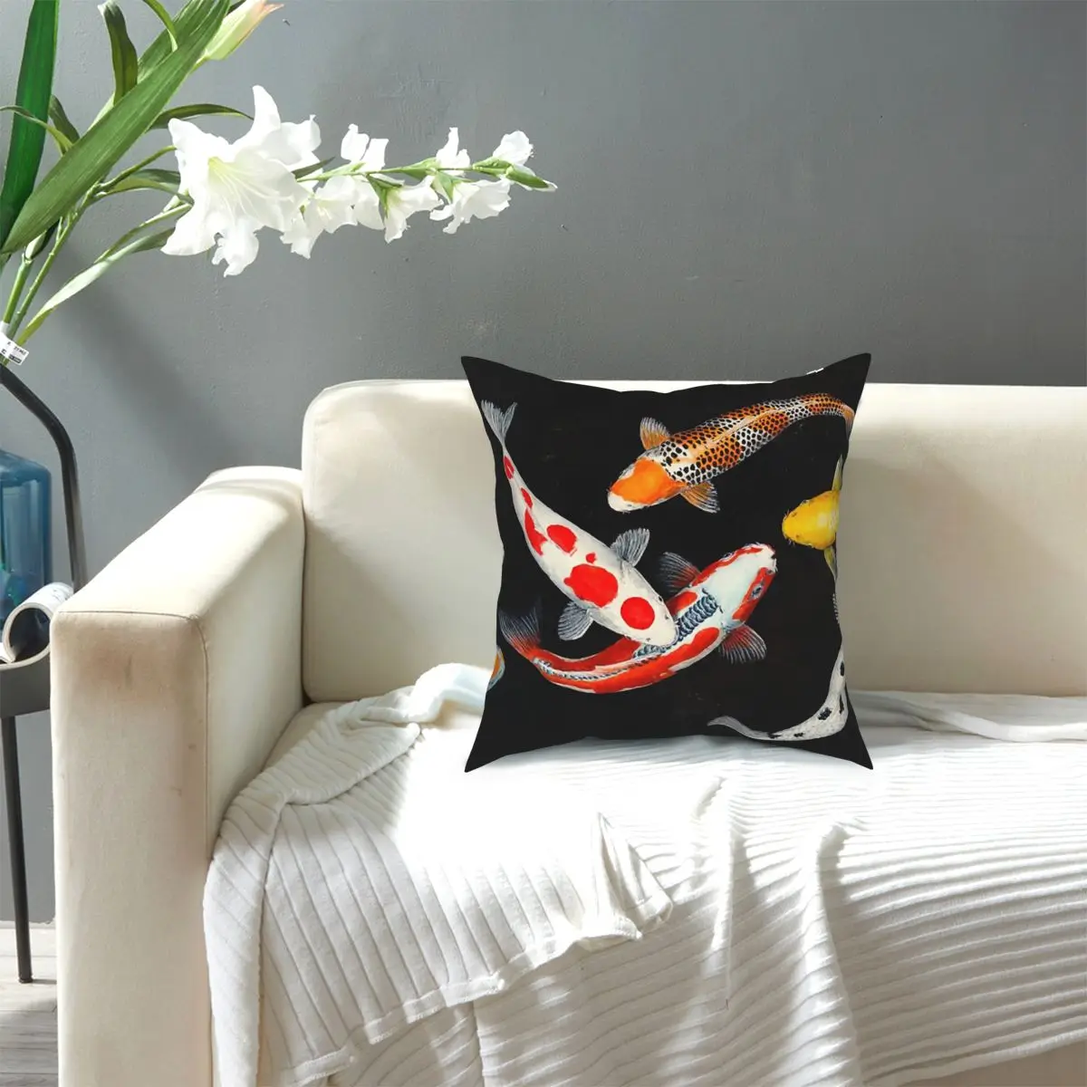 Koi Fish Lucky Pillow Cover Home Decor Pond Carp Water Cushion Cover Throw Pillow for Sofa Polyester Double-sided Printing