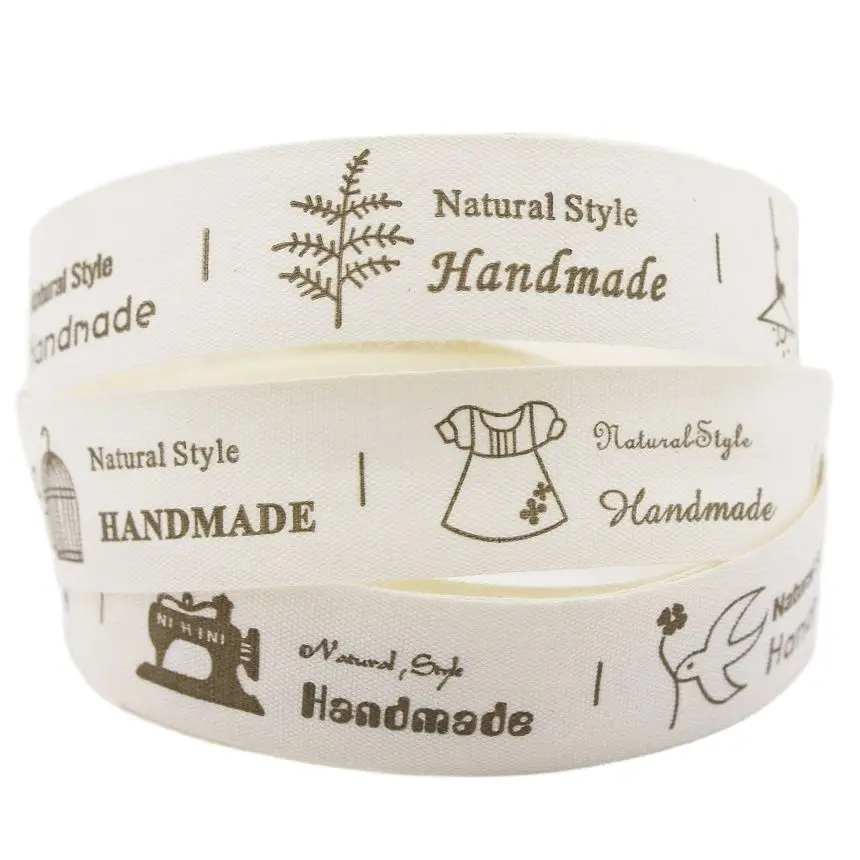 

Natural Printed Cotton Webbing Handmade Decorative Label Printed Grosgrain Webbing Ribbons For DIY Scrapbooking Sewing Wrapping