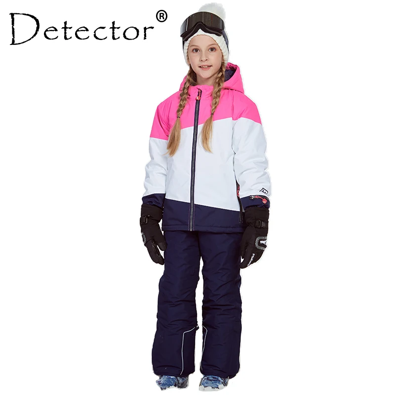 Detector de chaqueta y pantalón de esquí para niña, traje de esquí cálido de invierno a prueba de viento, conjunto de ropa para niños, conjuntos de