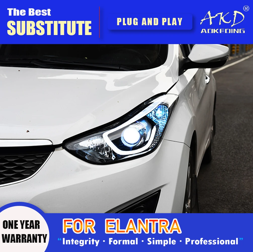 AKD Head Lamp for Hyundai Elantra LED Headlight 2011-2016 Headlights Elantra DRL Turn Signal High Beam Angel Eye Projector Lens