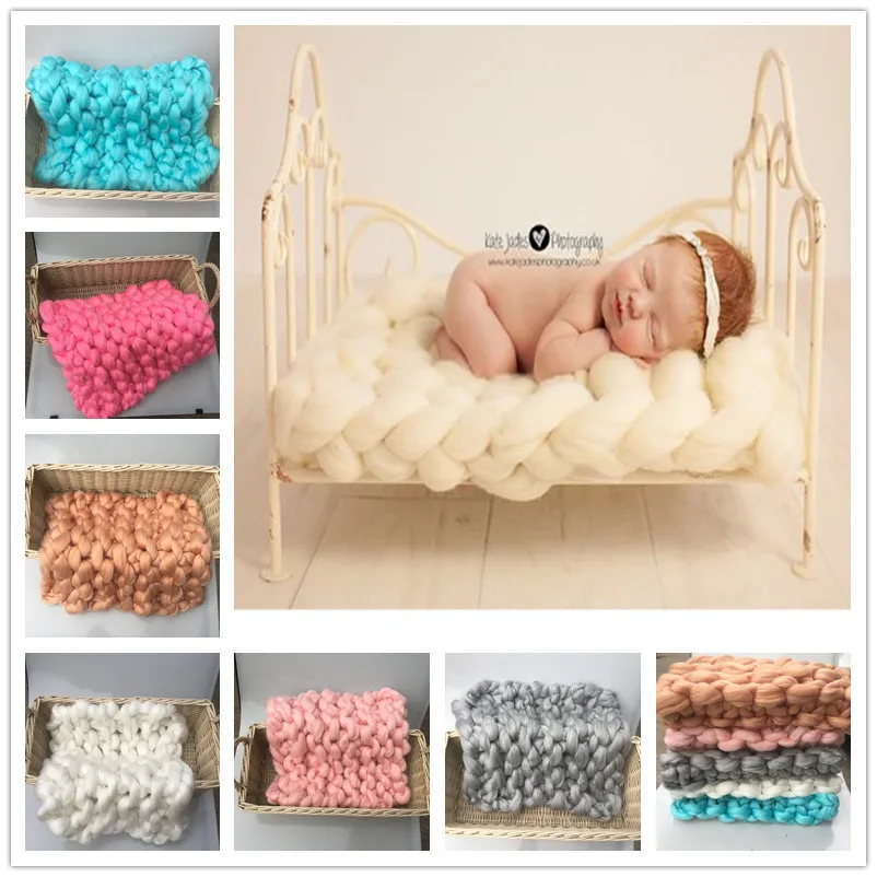 

Hand Knitting Soft Baby Photography Blanket Super Thick Wool Chunky Blanket Newborn Basket Filler Newborn Photography Props