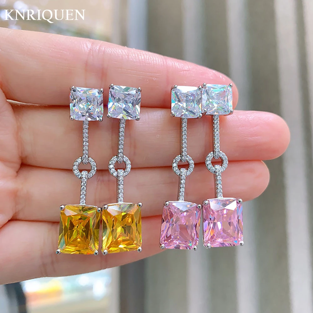 

New Arrival 10*12mm Pink Quartz Topaz High Carbon Diamond Drop Earrings for Women Charms Party Fine Jewelry Wedding Accessories