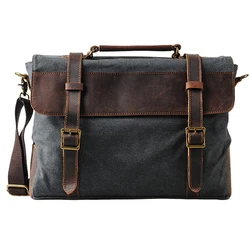 Fashion Vintage Crazy Horse Leather Canvas Men's Messenger Bag Shoulder Bag for men Canvas Crossbody Bag Casual Bag Tote Handbag