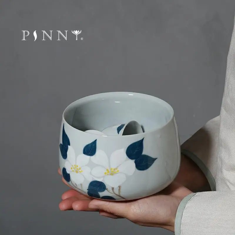 

PINNY 800ML Hand Painted Camellia Tea Wash Bowls Ceramic Chinese Kung Fu Tea Ceremony Accessories Handmade Tea Service