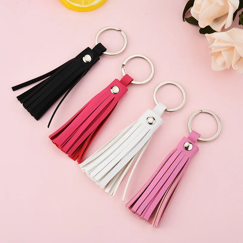 2Pcs 12cm PU Leather Metal Hanging Ring Tassel Trim Pendant DIY Crafts Materials Key Chain Car Bags Gifts Ornaments Small Fringe