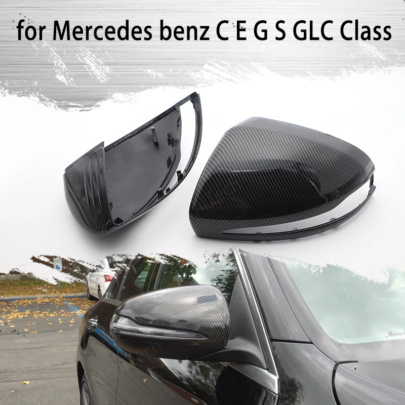 For Mercedes Benz C GLC S E Class W205 X253 W222 W213 W238 Replacement carbon Black Side Rearview Mirror Cover Caps Shell LHD