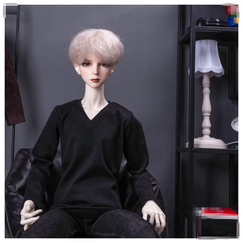 BJD Doll Clothing fits in 1/3 1/4 SD13 Uncle size fashion versatile V-neck base shirt long sleeve T black and white two colors