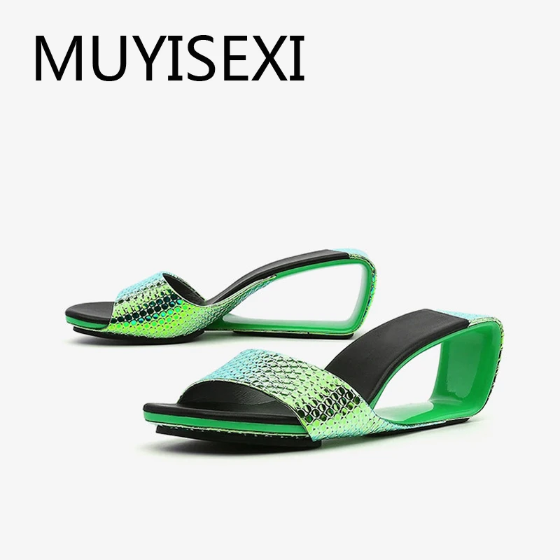 Handmade slipper peep toe strange 6cm high heels slip on brand shoes elegant young lady daily wear sandals HL259 MUYISEXI