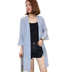 Flare Sleeve Sling Chiffon Blouse Slim Cardigan Women Casual Long Shirt Summer Beach Sunscreen Tops