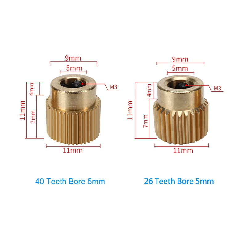 5Pcs/Lot  Ender-3 CR-10 3D Printer Extrusion Wheel Brass gear wheel 40/26 Tooth Gear for CREALITY 3D Printer Extruder filament