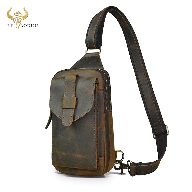 Luxury Brand Mens Crazy Horse Leather vintage Triangle Waist Chest Pack Bag Travel Design Sling Crossbody Bag Daypack XB571