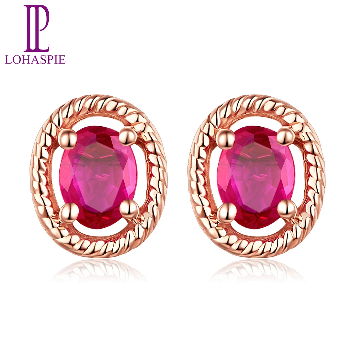 

LP 5.7x4.7mm Stud Earrings 0.14ct Natural Ruby Solid 14K Rose Gold Gemstone Fine Jewelry For Women's Gift NEW