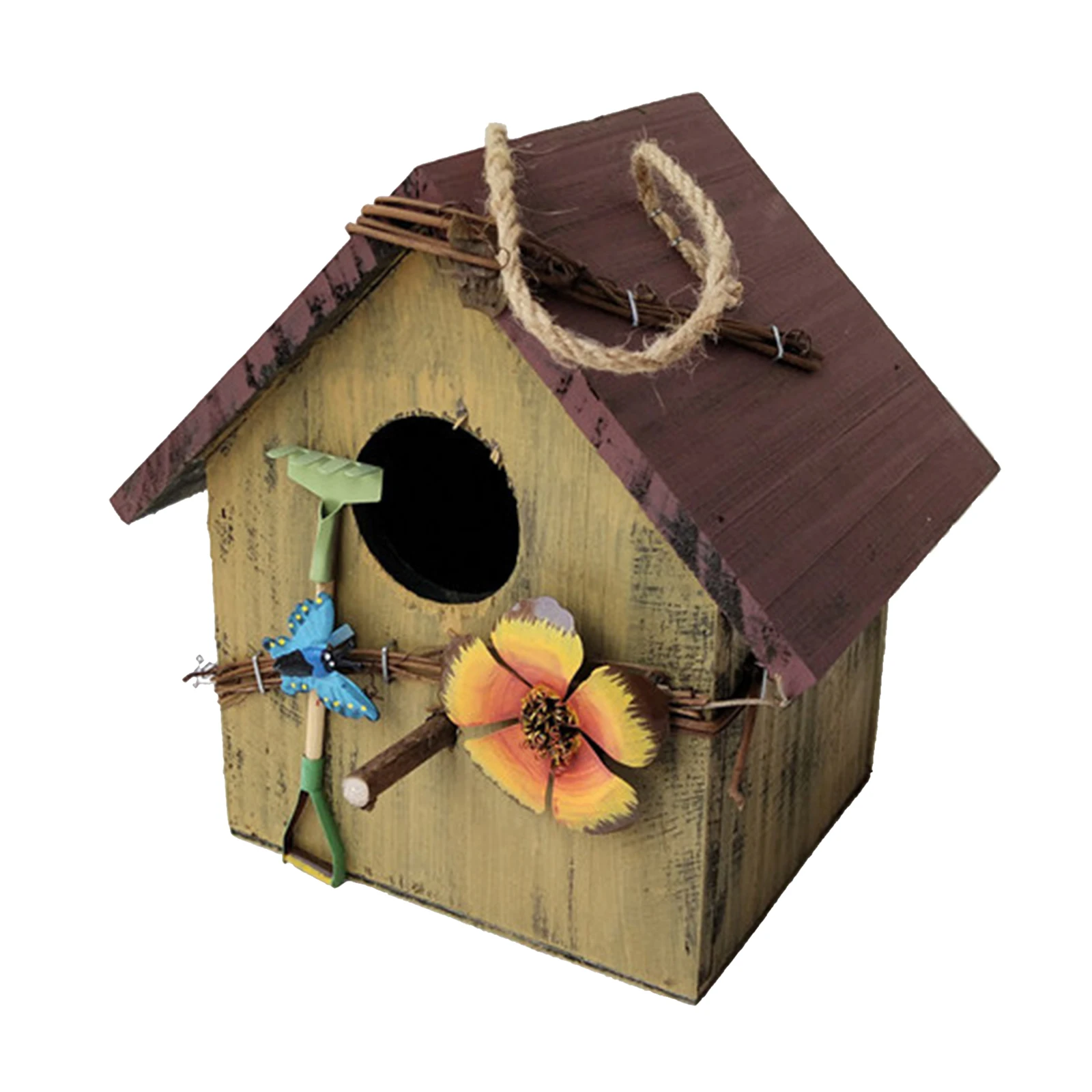 Hand-paint Wooden Bird House Nest Hanging Decorative Birdhouses Garden Decor