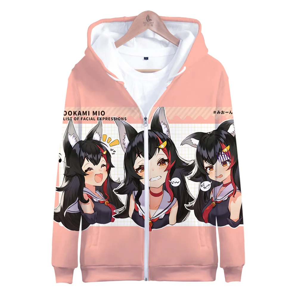 

HOLOLIVE VTuber Ōokami Mio 3D print autumn winter Holiday passionate style Men/Women Streetwear Style Zip Kawaii hooded