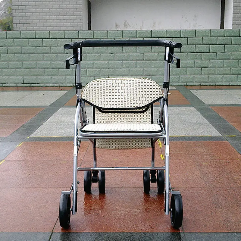 Elderly Walker Shopping Trolley, Leisure Stroller Folding Cart With Seat For Indoor & Outdoor