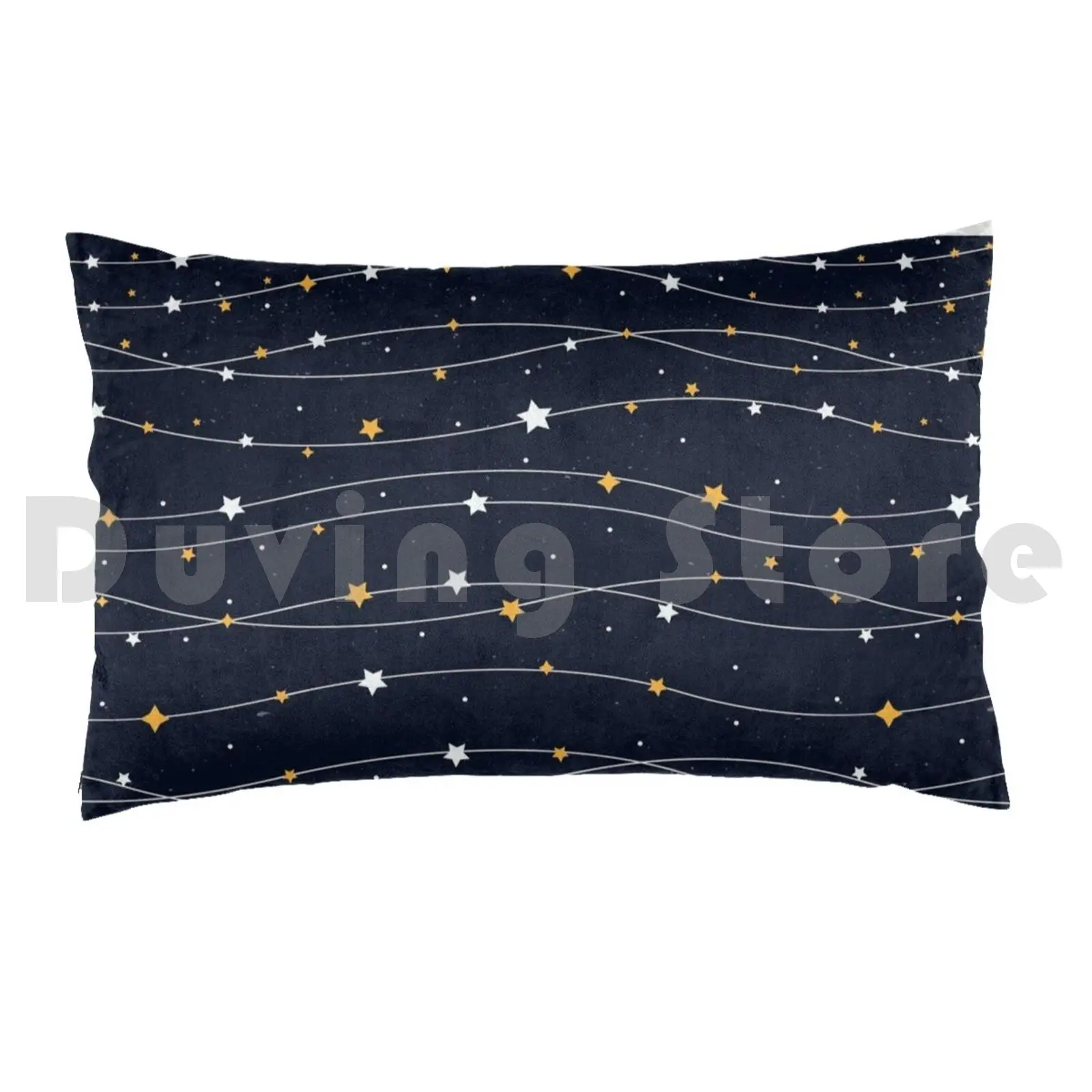 Blue Stars Pattern Pillow Case DIY 50*70 Landscape Moon Night Sky Clouds Blue White Black Grunge