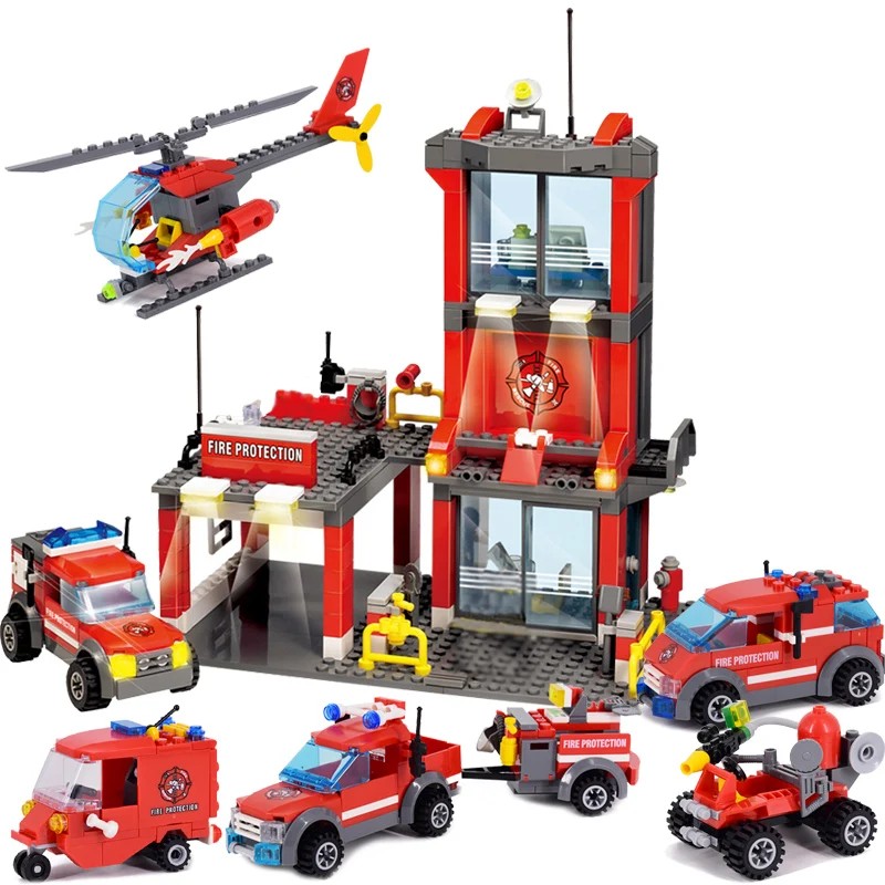 

KAZI Fire Station Branch City Friends DIY Model Building Blocks Bricks Toys For Kid Gifts