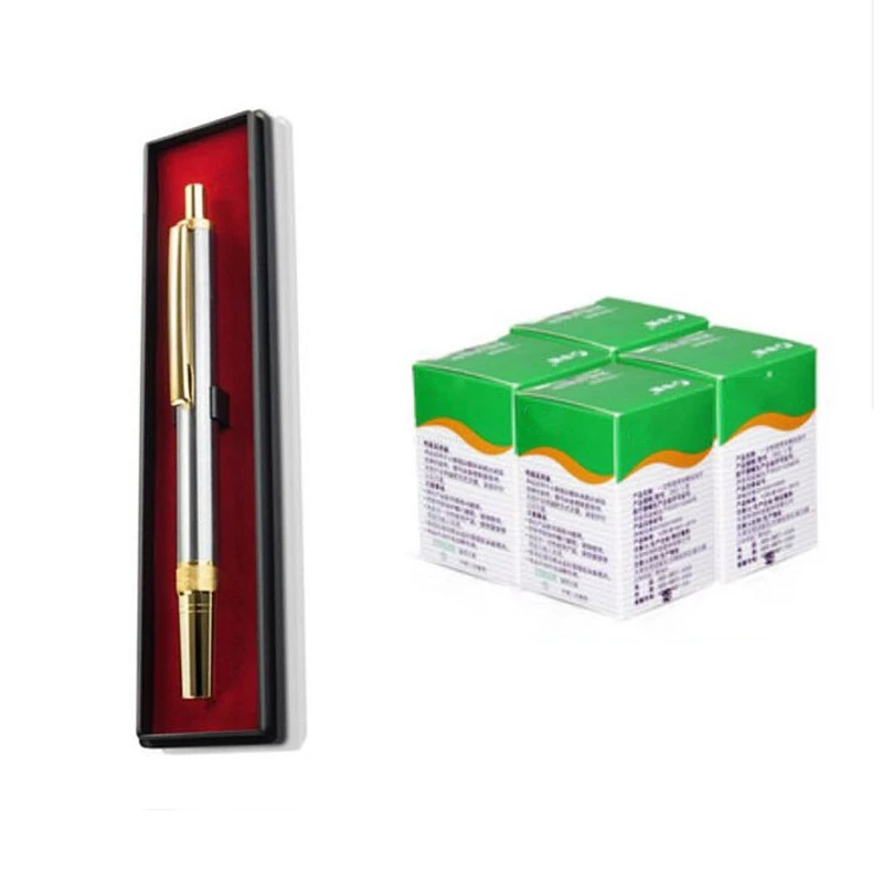 1 pcs pen + 200pcs(4 boxes) needles Stainless Steel Pen for Twist Off blood Lancet, Cupping Therapy and Blood test