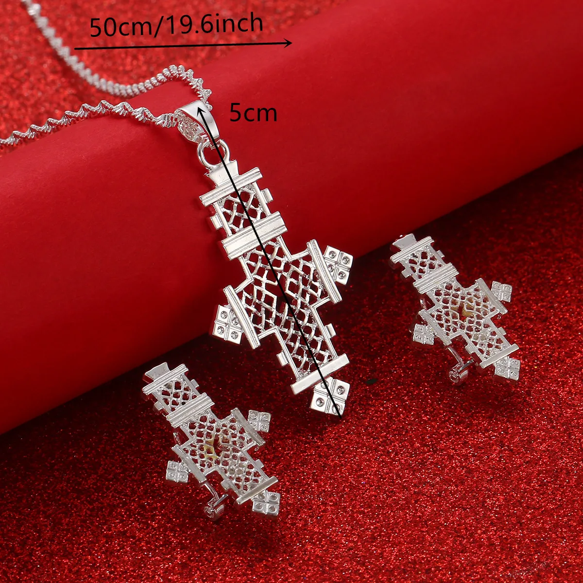 Ethiopian Cross Pendant Necklaces Earrings for Women Girl Eritrea African Crosses Charm Jewelry