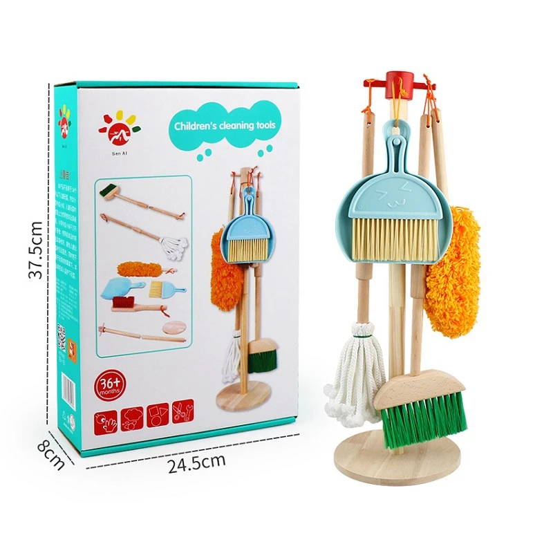 Wooden Housework Clearning Tool Toys Pretend Play Cleaning Broom Mop Brush Set Educational Toys For Children Gift