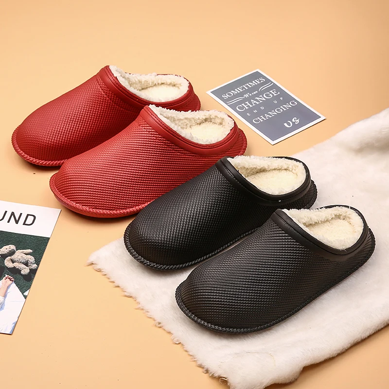 slippers house Men's shoes home plush PU Leather masculino House slippers Lovers men adult slipper man winter shoes fur slippers