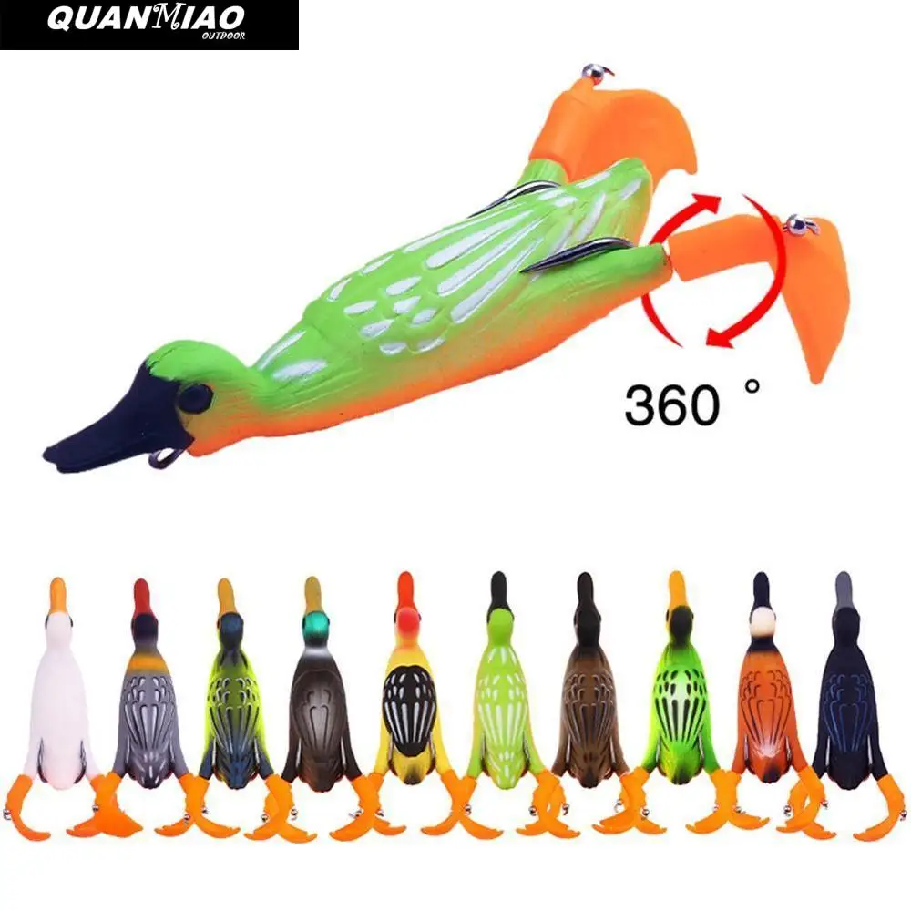 

Duck Soft Fishing Lure 9.5cm 12g Frog Top Water 3D Simulation Floating Baits Fishing Tools Rotate Propeller Rubber Fake Lure