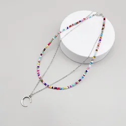 Colorful Women Necklace For Party Promotion Gifts 2021 Beaded Female Strand Choker Neck Jewelry Wholesale Moon Pendant Necklace