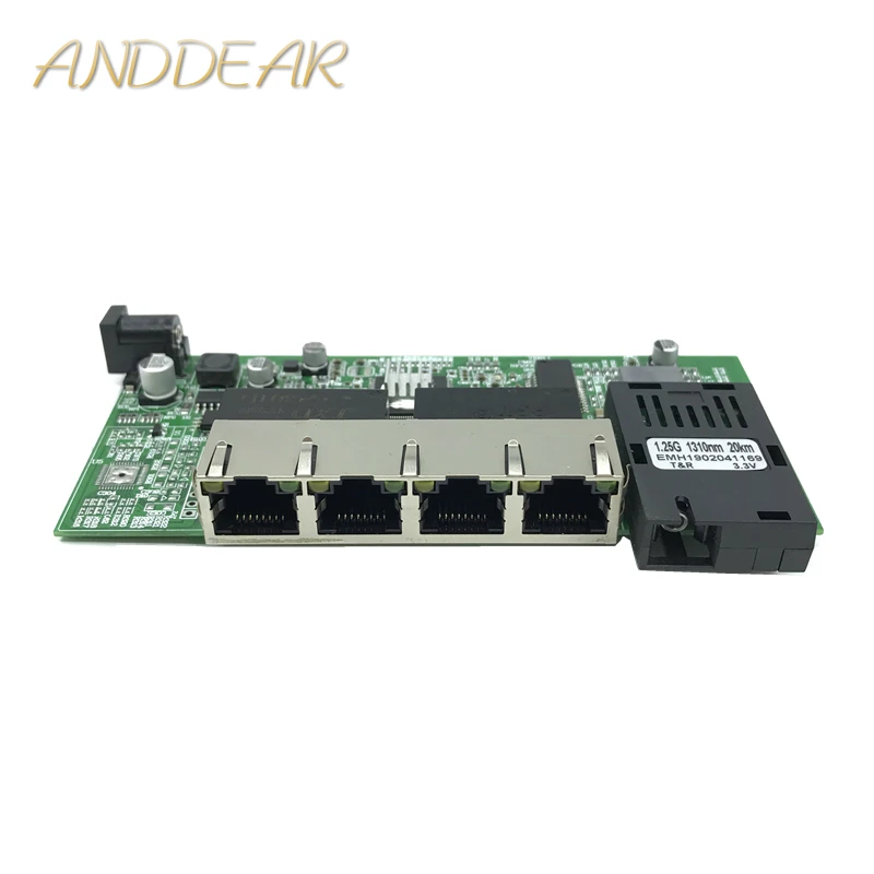 

Reverse PoE 10/100/1000M Gigabit Ethernet switch Fiber Optical Single Mode 4 RJ45 and 2 SC fiber Motherboard1.25G 20KM