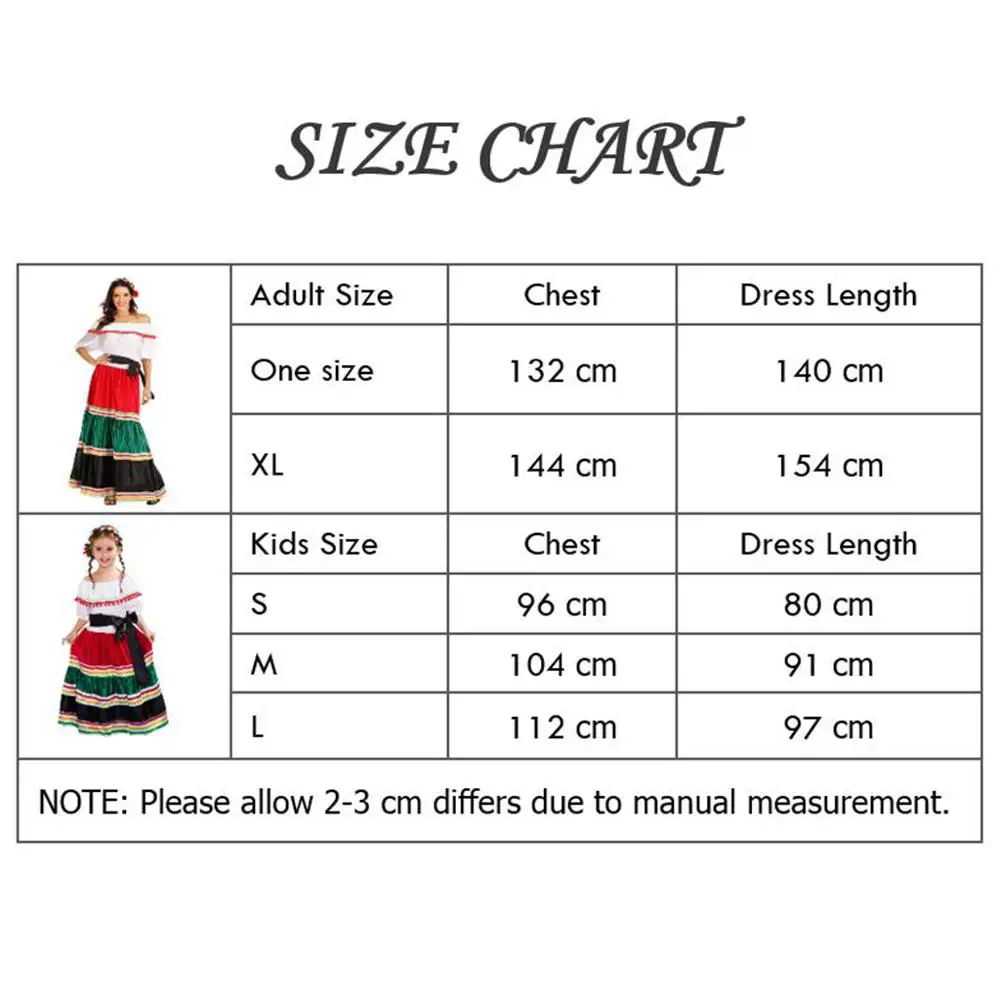 Eraspooky Traditional Folk Mexican Dress Women Girls Halloween Costume For Girl Mexico Carnival Party Family Dance Fancy Dress